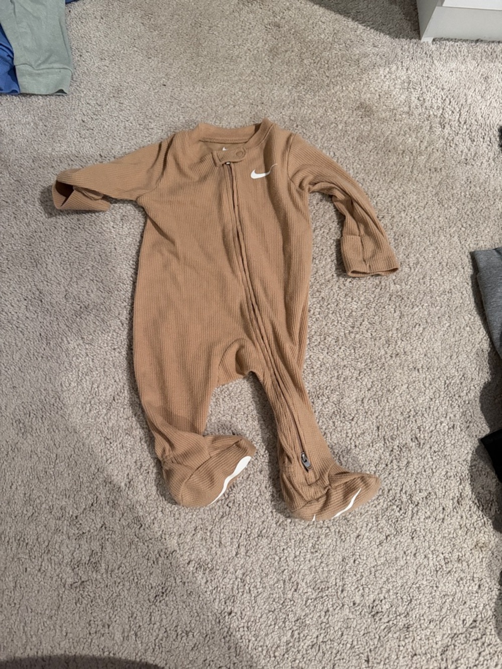 Nike Tan Ribbed Footed One-Piece Sleeper